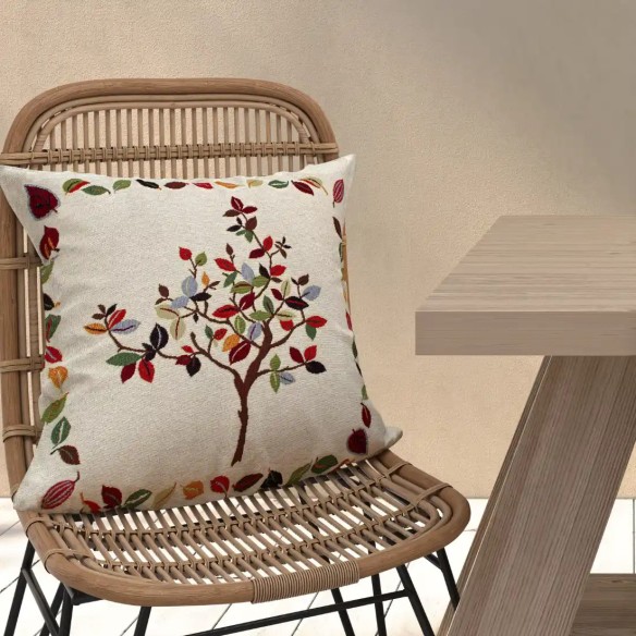 Cojín Beige Árbol de la Vida 45x45 cm en Tejido Jacquard
