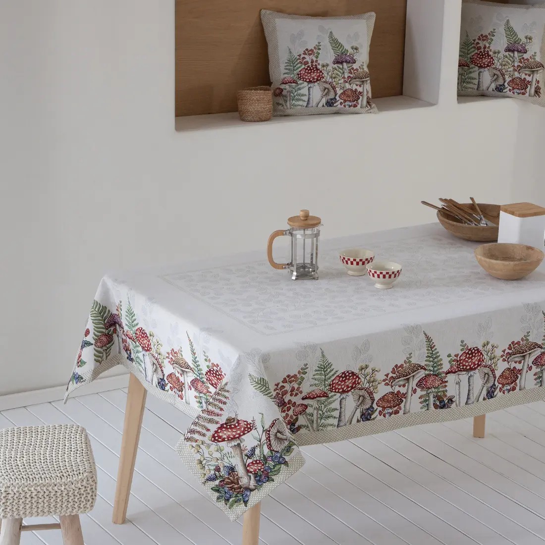 Mantel Champiñones y Bosuqe en Jacquard - Estilo Botánico