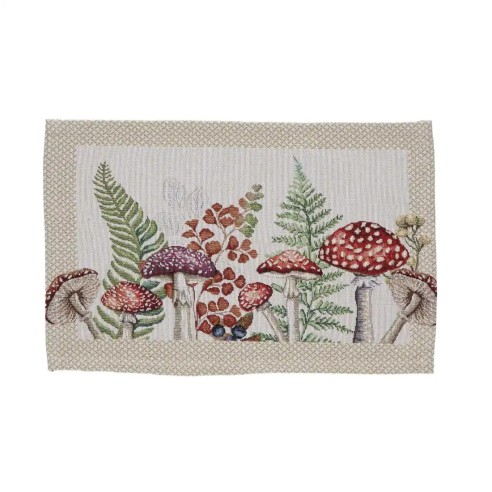Mantel individual Jacquard 30x45 cm en fondo beige con diseño botánico con flores y setas - BAGA