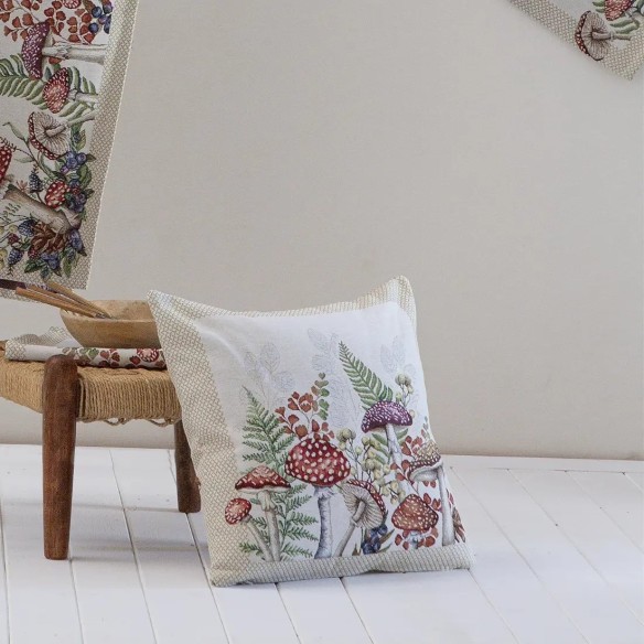 Cojín Champiñones y Bosque 45x45 cm en Jacquard - Estilo Botánico