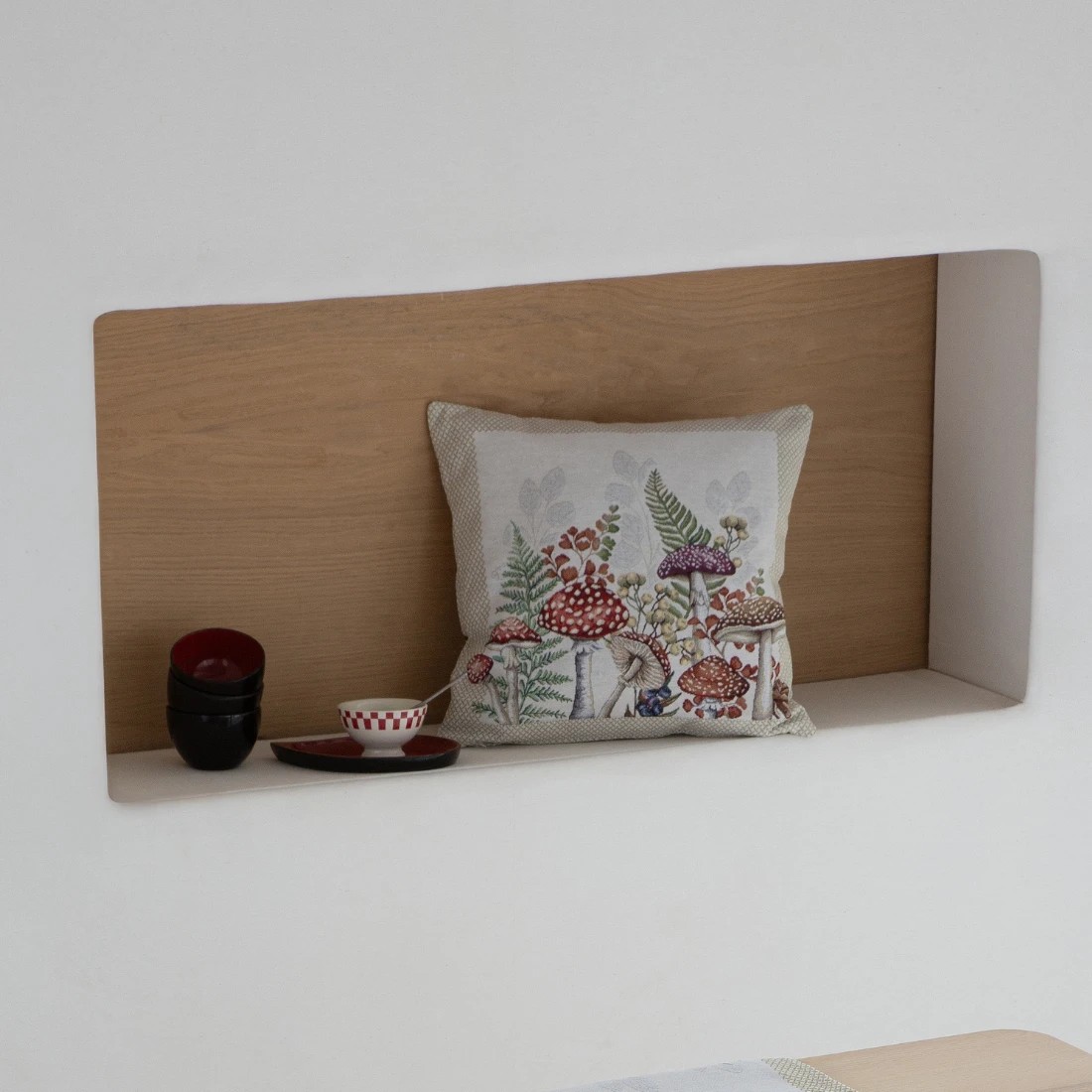 Cojín Champiñones y Bosque 45x45 cm en Jacquard - Estilo Botánico