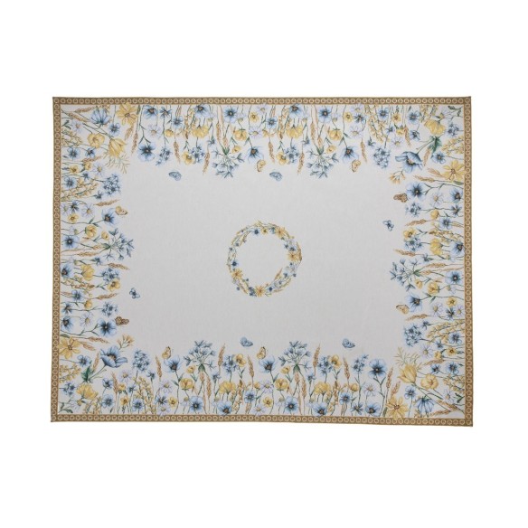 Mantel Cottage Flores Azules y Amrillas en Tejido Jacquard