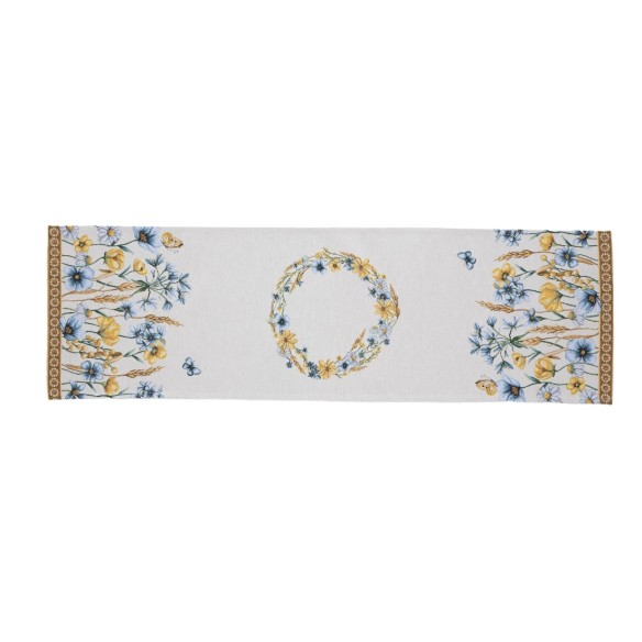 Camino de Mesa Cottage Flores Azules 40x135 cm en Tejido Jacquard