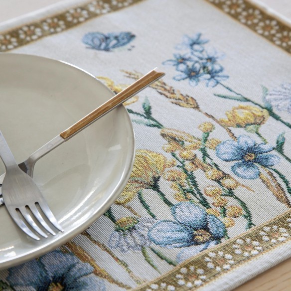 Mantel Individual Cottage Flores Azules  30x45 cm en Tejido Jacquard