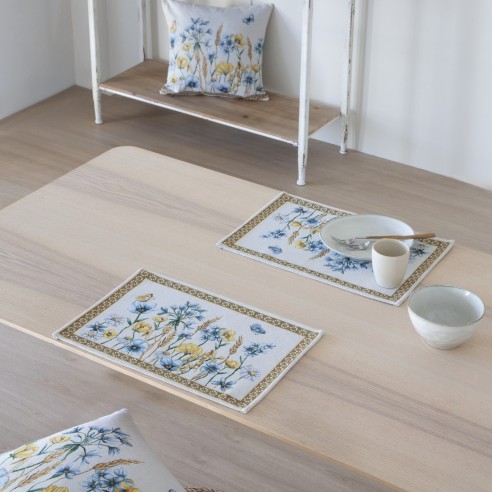 Mantel Individual Cottage Flores Azules  30x45 cm en Tejido Jacquard