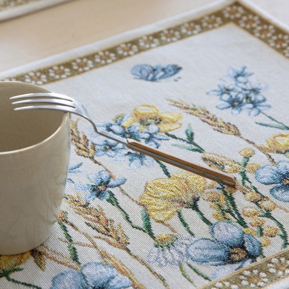 Mantel Individual Cottage Flores Azules  30x45 cm en Tejido Jacquard