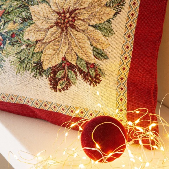 Cojín Flor Pascua 45x45 cm Jacquard – Funda Flor de Navidad
