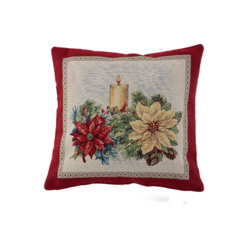 Cojín Flor Pascua 45x45 cm Jacquard – Funda Flor de Navidad