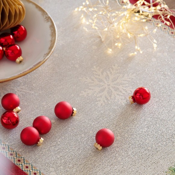 Camino de mesa 40x135 cm decorativo navideño estilo tradicional en rojo, verde y dorado sobre fondo crema- CATALINA