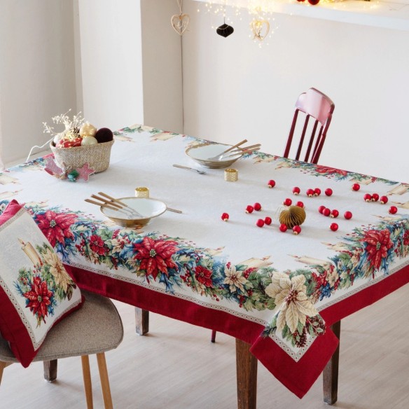 Mantel Flor de Pascua en Jacquard – Flor de Navidad