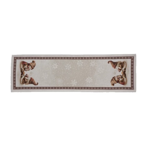 Camino de mesa navideño 40x135 cm, diseño con muñeco de nieve marrón sobre fondo beige-CHILL