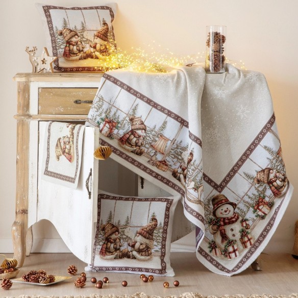 Mantel Gnomo Navidad en Jacquard – Mantel Duendes Navideños