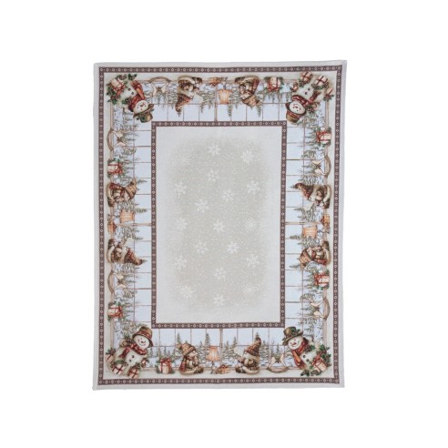 Mantel baga Jacquard en fondo beige con diseño botánico con flores y setas - CHill