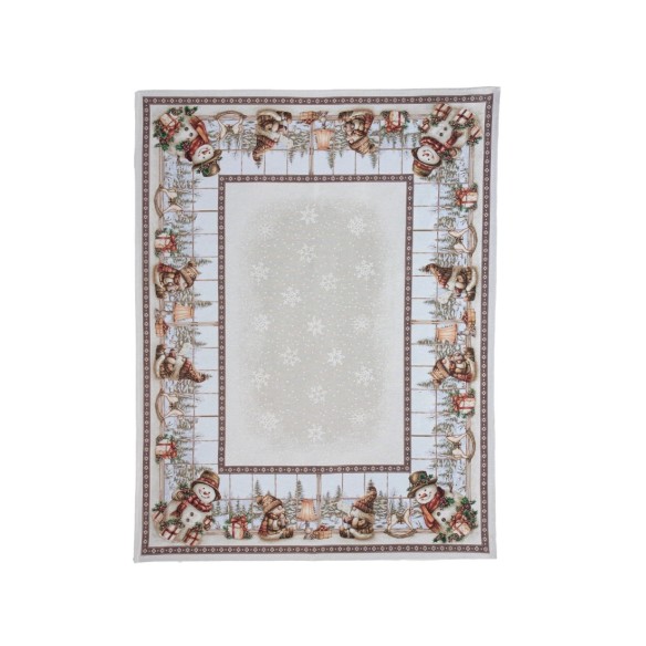 Mantel baga Jacquard en fondo beige con diseño botánico con flores y setas - CHill