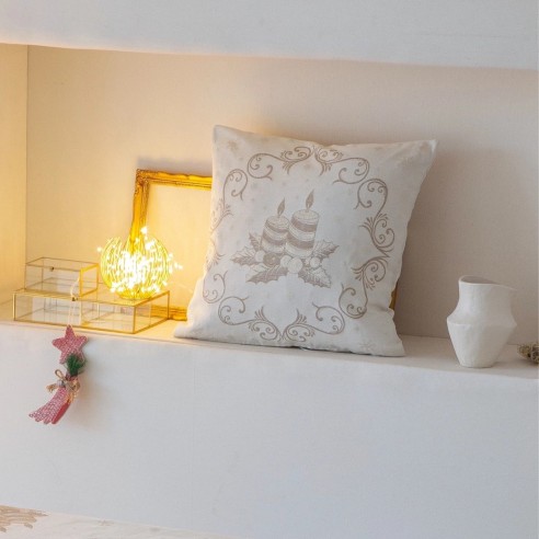 Cojín Navideño Blanco y Oro 45x45 cm – Diseño Elegante en Jacquard