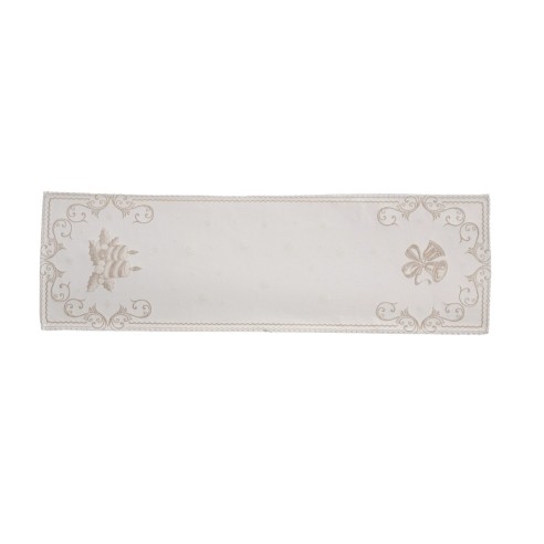 Camino de mesa 40x135 cm ,diseño navideño con velas y acebo beige y dorado sobre fondo claro-CLOCHE