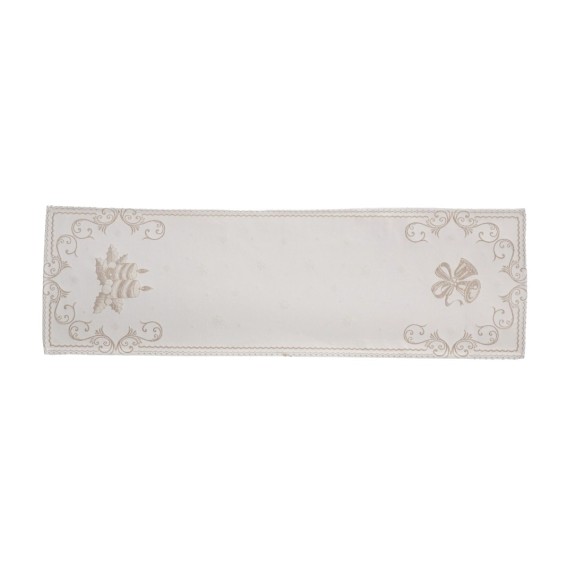 Camino de Mesa Navideño Blanco y Oro 40x135 cm en Jacquard