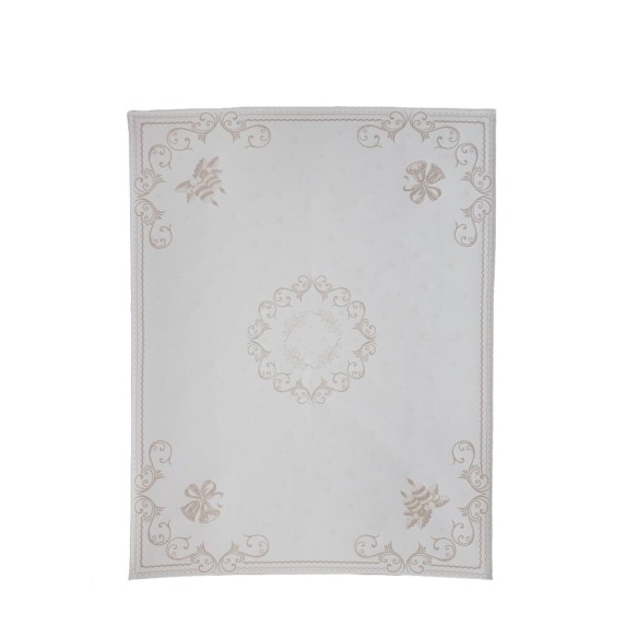 Mantel Navidad Blanco y Dorado en Jacquard – Diseño Elegante