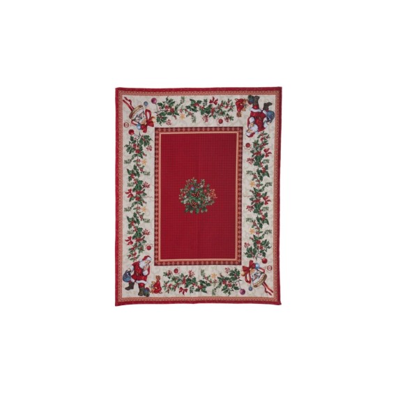 Mantel de mesa navideño decorativo con diseño clásico en tonos rojos con motivos de Santa Claus-GINGLE