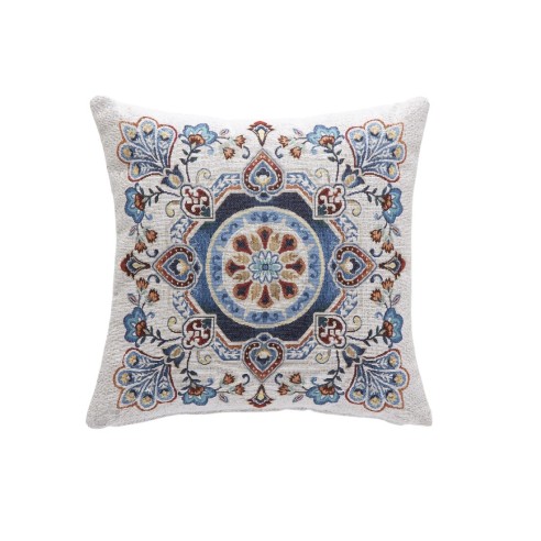 Funda de cojín 45x45 cm (sin relleno) ,diseño navideño con velas y acebo beige y dorado-CLOCHE