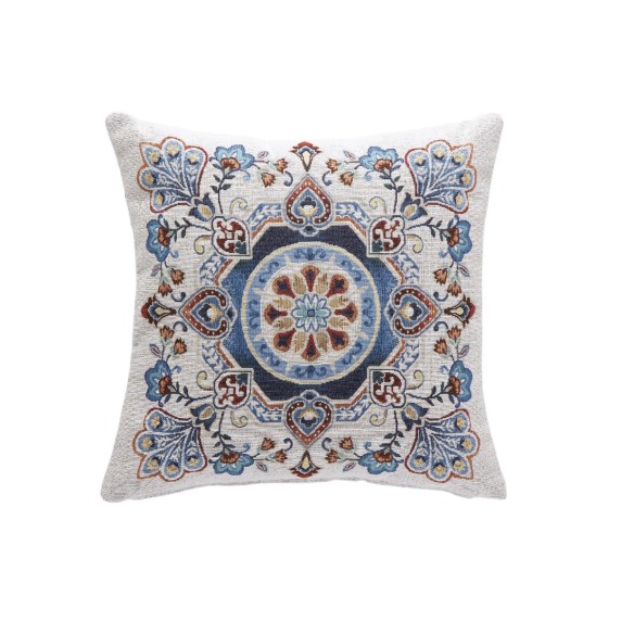 Funda de cojín 45x45 cm (sin relleno) ,diseño navideño con velas y acebo beige y dorado-CLOCHE