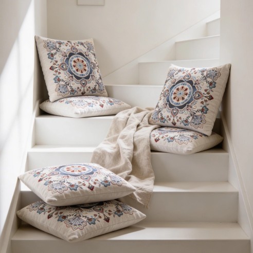 Cojín Bohemio 45x45 cm en Jacquard - Diseño de Mandala Étnica