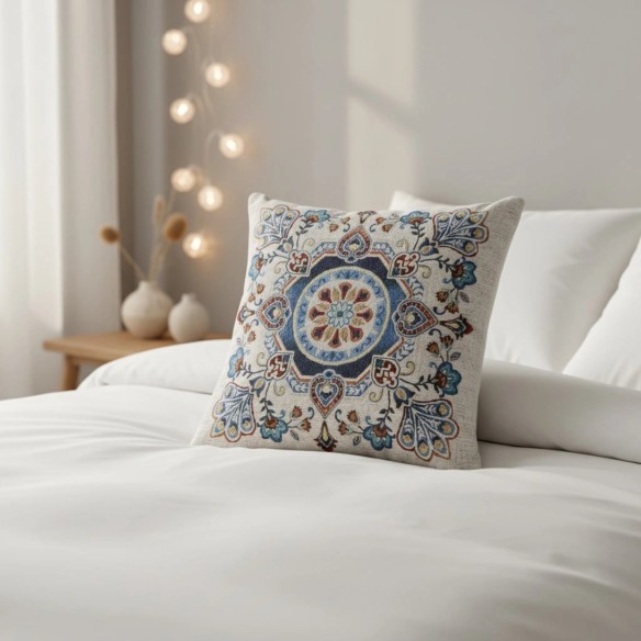 Cojín Bohemio 45x45 cm en Jacquard - Diseño de Mandala Étnica