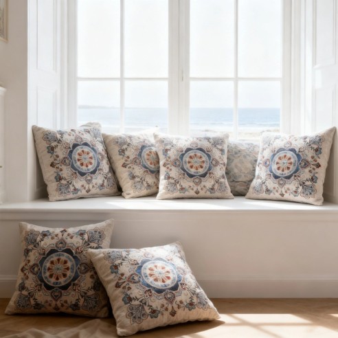 Cojín Bohemio 45x45 cm en Jacquard - Diseño de Mandala Étnica