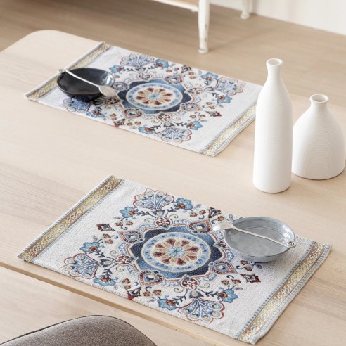 Mantel Individual Boho 30x45 cm en Jacquard - Diseño de Mandala Étnica