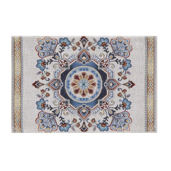 Set individual de 30x45 cm , con diseño ornamental mediterráneo en tonos azul y rojo sobre fondo claro-CUELLAR