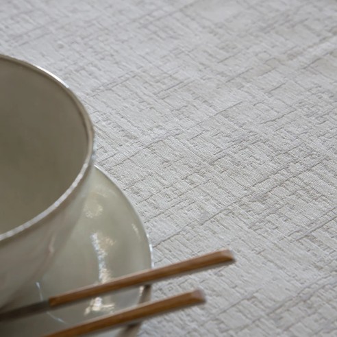 Mantel Floral Blanco y Beige Cozy en Jacquard de Diseño Minimalista