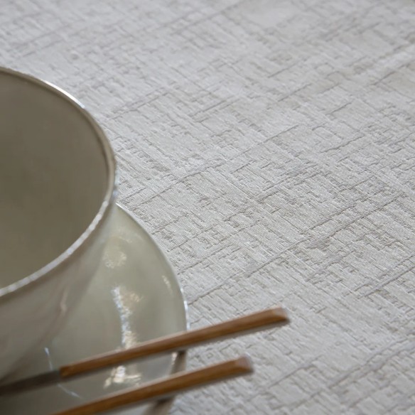 Mantel Floral Blanco y Beige Cozy en Jacquard de Diseño Minimalista