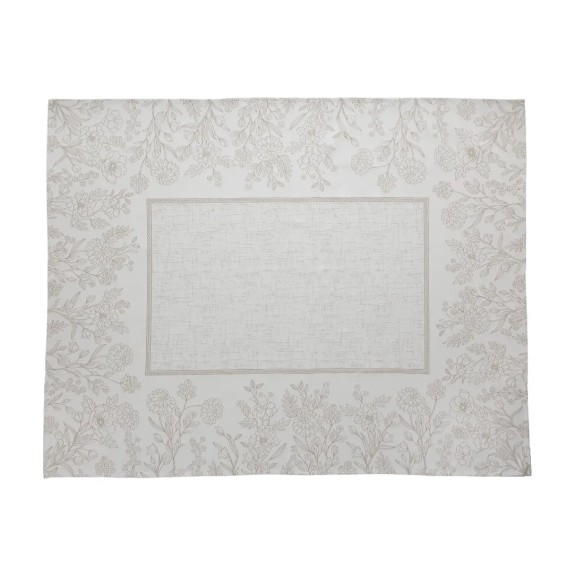Mantel Floral Blanco y Beige Cozy en Jacquard de Diseño Minimalista