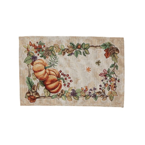 Set ndividual de 30x45 cm, con estampado otoñal en tonos tierra y naranja sobre fondo beige-OTOÑO