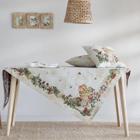Mantel Pumpkin Cottage en Jacquard – Decoración de Otoño y Halloween