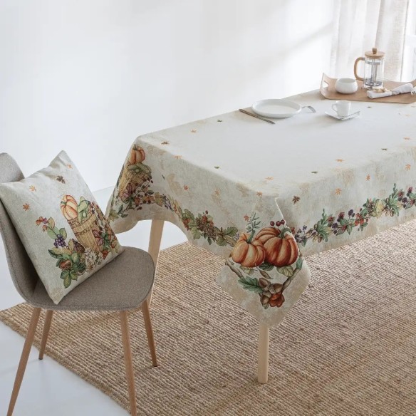 Mantel Pumpkin Cottage en Jacquard – Decoración de Otoño y Halloween