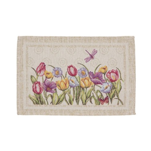 Mantel Individual  Multicolor de Flores Tulipanes 30x45 cm en Jacquard