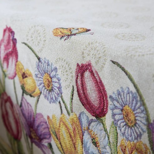 Mantel Multicolor de Flores tipo Tulipanes en Jacquard