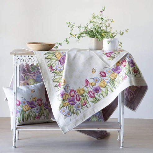 Mantel Multicolor de Flores tipo Tulipanes en Jacquard