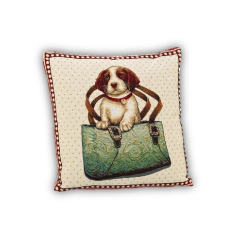 Funda de cojín estampados 45*45 cm en fondo beige con diseño Perro