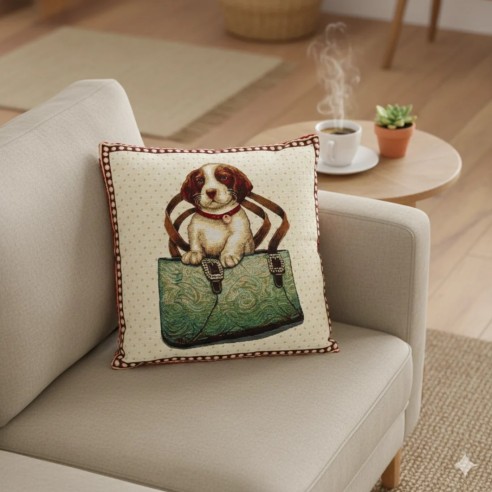 Cojín Cachorro Beagle 45x45 cm en Jacquard – Diseño Decorativo