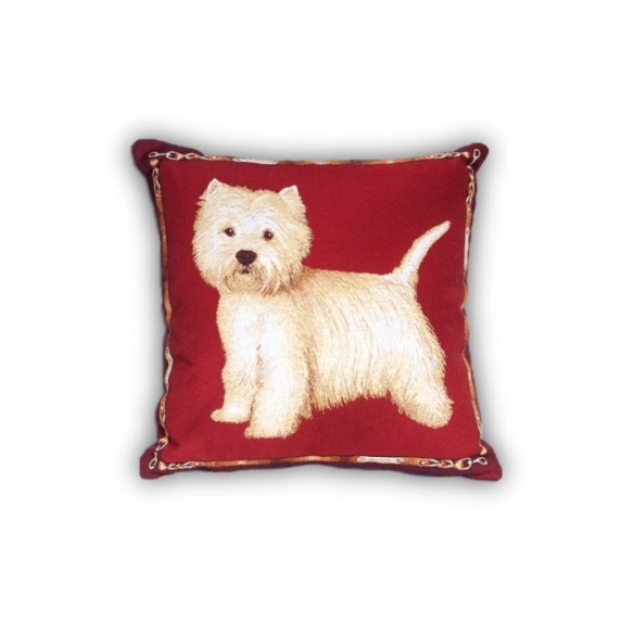 Cojín decorativo 45*45 cm  con diseño clásico de perro sobre fondo rojo