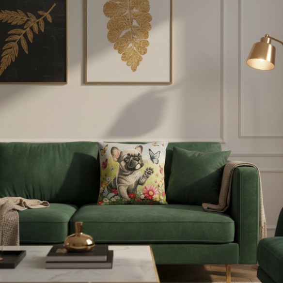 Cojín decorativo 45*45cm con diseño de gatitos en un prado florecido- MININOS