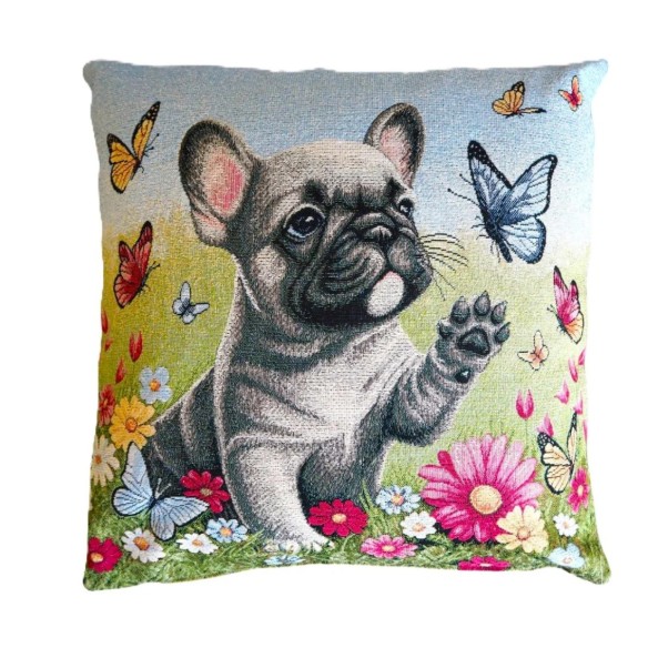 Cojín decorativo 45*45cm con diseño de gatitos en un prado florecido- MININOS