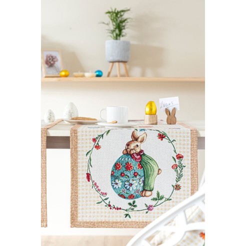 Jacquard table runner with rabbits and Easter eggs. 40x135 HOP