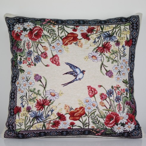 Cojin Jacquard con flores y golondrina 45x45 CHAMOMILLE
