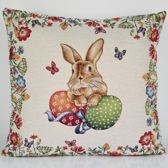 Jacquard cushion with rabbit and Easter eggs 45x45 EGGS