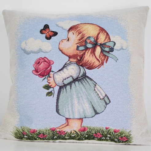 Jacquard cushion Girl with butterfly 45x45 GIRL