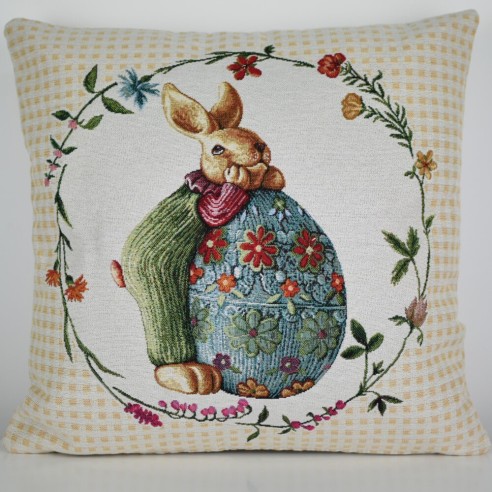 Jacquard cushion with rabbit and Easter egg 45x45. HOP