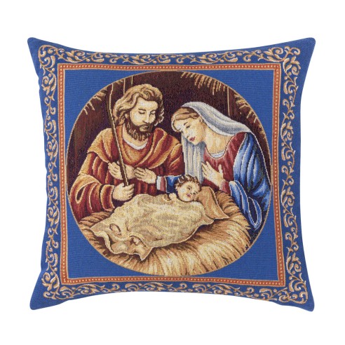 Jacquard cushion with Nativity and blue background. 45x45 NATIVIDAD C.22